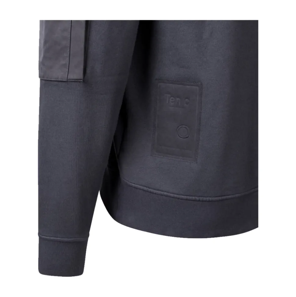 Sweatshirt à quart de zip en molleton diagonal teint en pièce