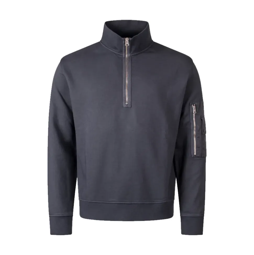 Sweatshirt à quart de zip en molleton diagonal teint en pièce