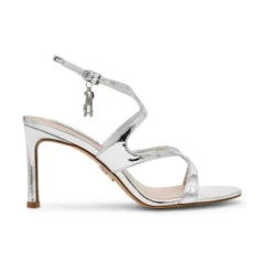 Talons en cuir verni argent avec bride de cheville