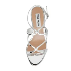 Talons en cuir verni argent avec bride de cheville