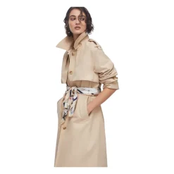Trench long en gabardine de coton avec foulard