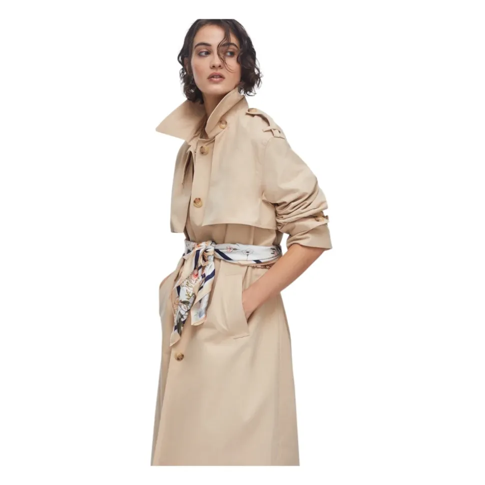 Trench long en gabardine de coton avec foulard
