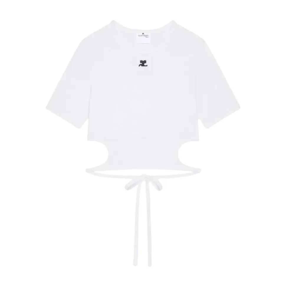 T-Shirt Contrasté Découpé à Rubans Courrèges