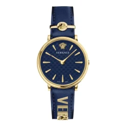 V CIRCLE Montre en Cuir Bleu/Or