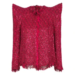 Veste bord à bord en tweed à sequins