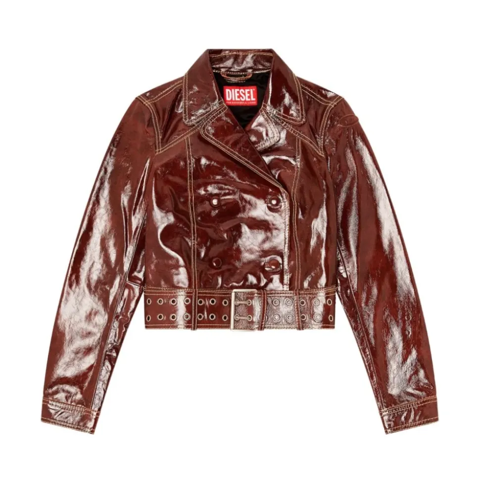 Veste courte L-Egend en cuir verni avec ceinture