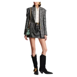 Veste Croisée à 2 Boutons en Jacquard Peau de Serpent